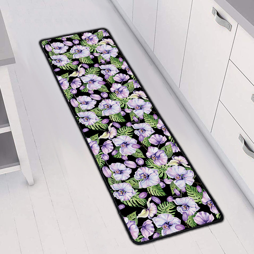 Watercolor Cattleya Pattern Print Long Kitchen Mat