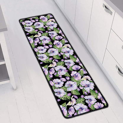 Watercolor Cattleya Pattern Print Long Kitchen Mat