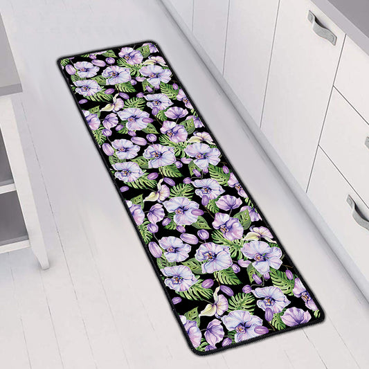 Watercolor Cattleya Pattern Print Long Kitchen Mat