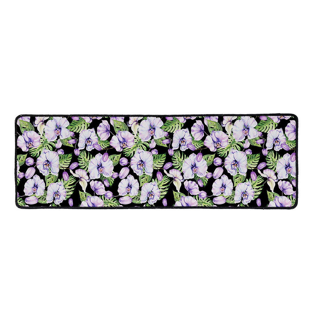 Watercolor Cattleya Pattern Print Long Kitchen Mat