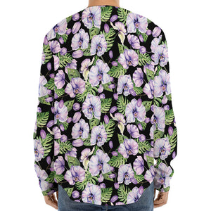 Watercolor Cattleya Pattern Print Long Sleeve Baseball Jersey