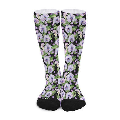 Watercolor Cattleya Pattern Print Long Socks