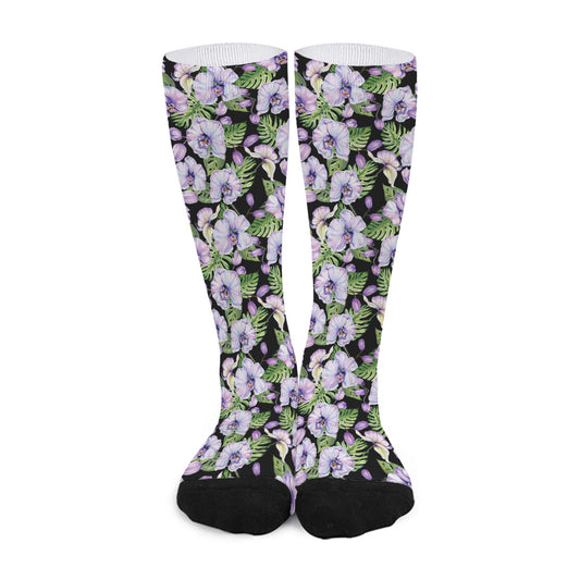 Watercolor Cattleya Pattern Print Long Socks