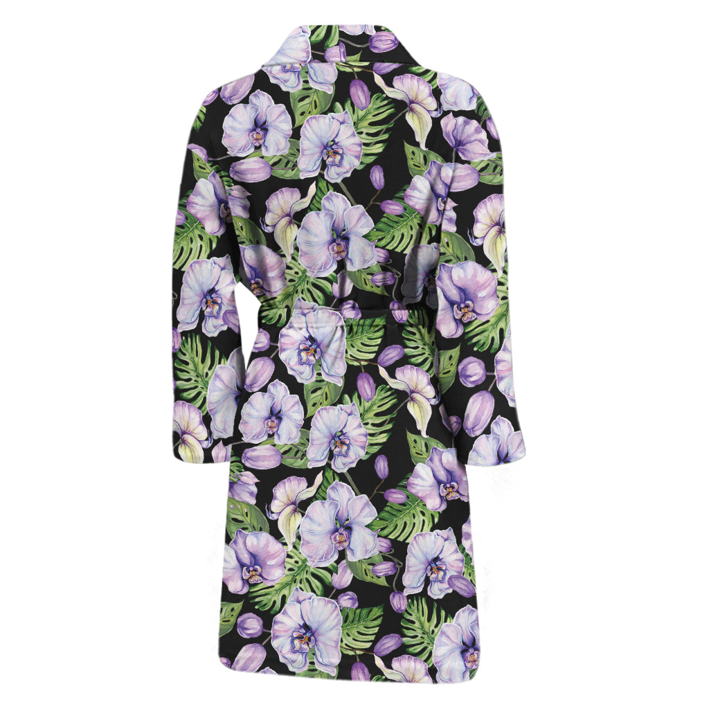Watercolor Cattleya Pattern Print Men's Bathrobe