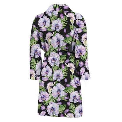 Watercolor Cattleya Pattern Print Men's Bathrobe