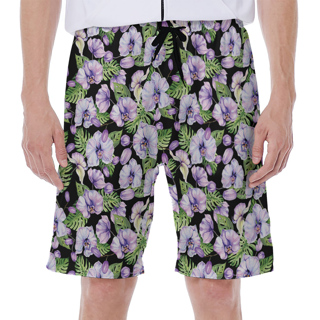 Watercolor Cattleya Pattern Print Men's Beach Shorts