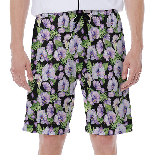 Watercolor Cattleya Pattern Print Men's Beach Shorts