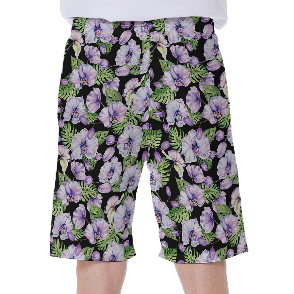 Watercolor Cattleya Pattern Print Men's Beach Shorts