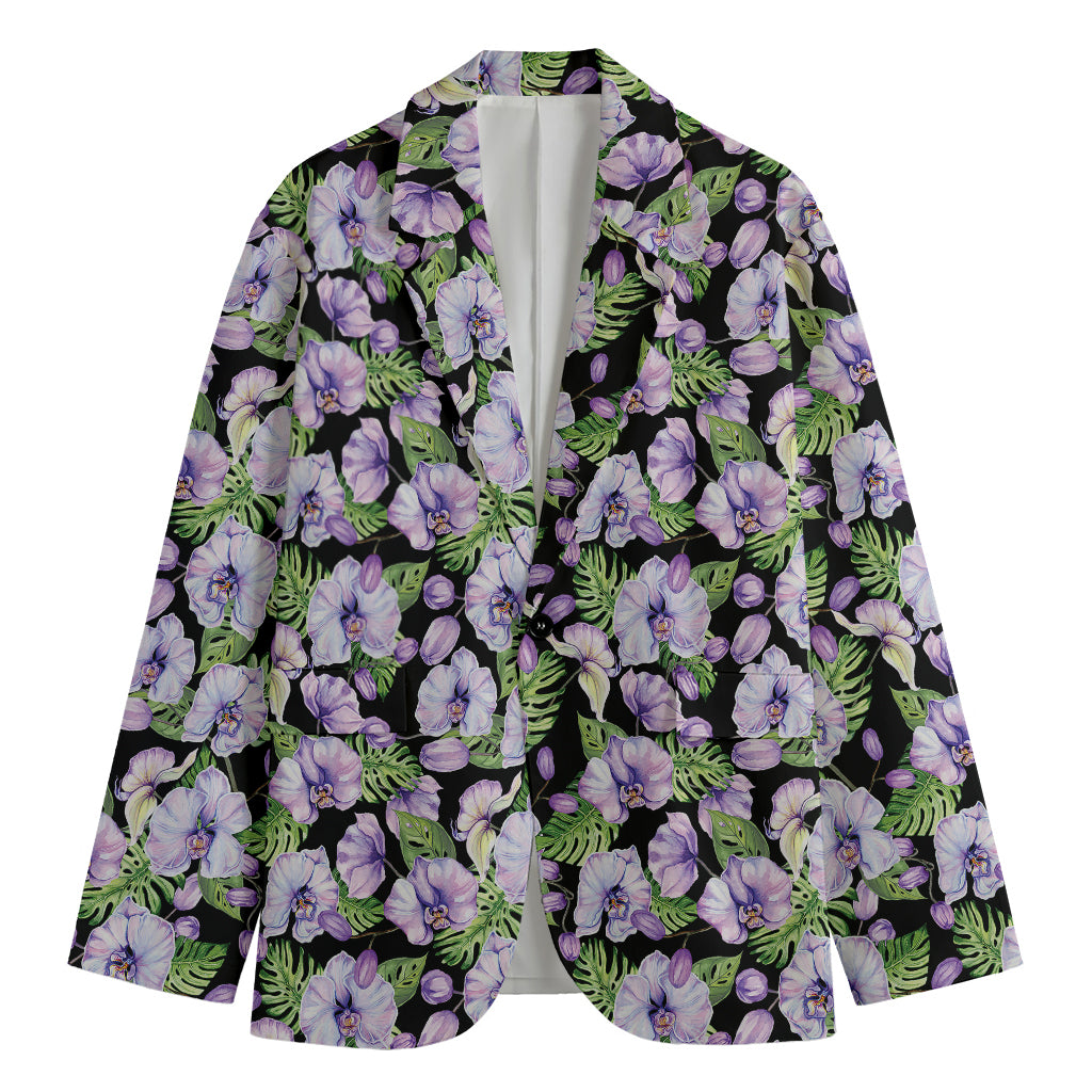 Watercolor Cattleya Pattern Print Men's Blazer