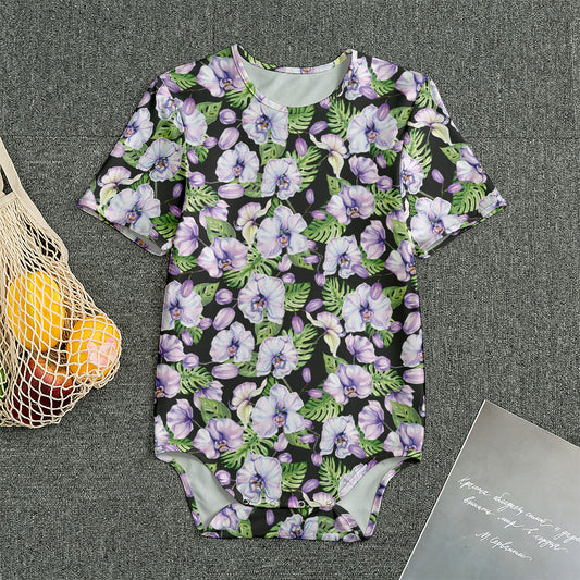 Watercolor Cattleya Pattern Print Men's Bodysuit