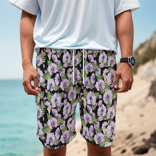 Watercolor Cattleya Pattern Print Men's Cargo Shorts
