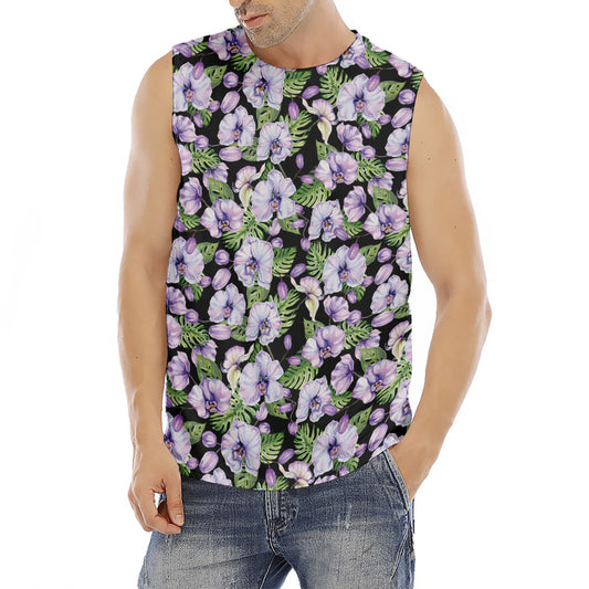 Watercolor Cattleya Pattern Print Men's Fitness Tank Top