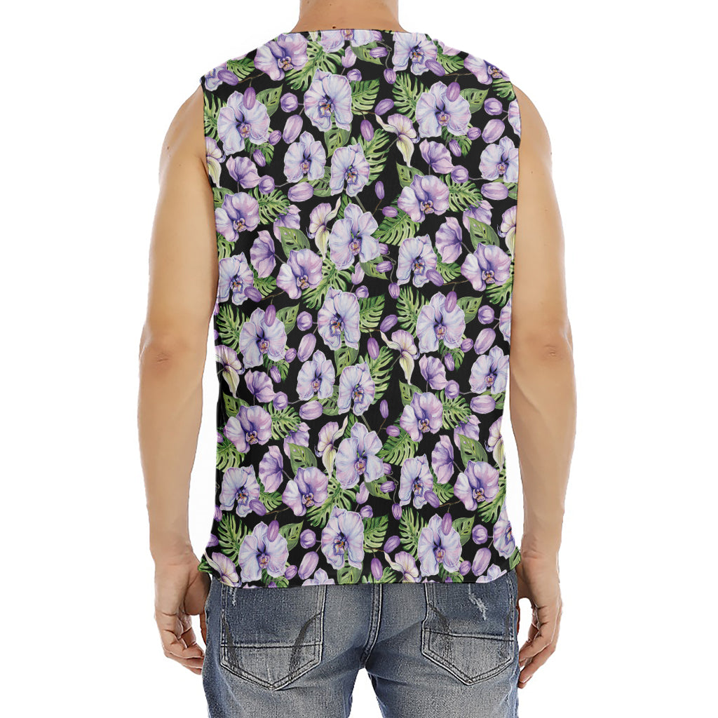 Watercolor Cattleya Pattern Print Men's Fitness Tank Top