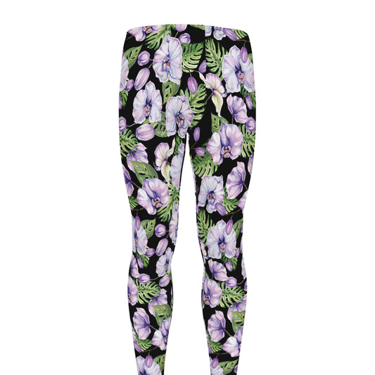 Watercolor Cattleya Pattern Print Men's leggings