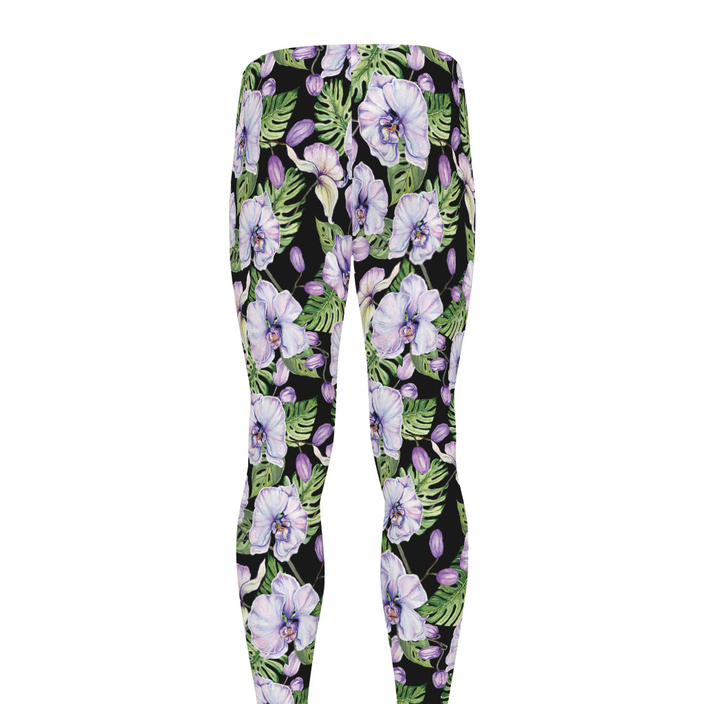 Watercolor Cattleya Pattern Print Men's leggings