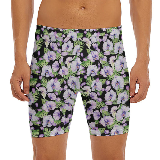 Watercolor Cattleya Pattern Print Men's Long Boxer Briefs