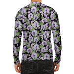 Watercolor Cattleya Pattern Print Men's Long Sleeve Rash Guard