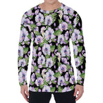 Watercolor Cattleya Pattern Print Men's Long Sleeve T-Shirt