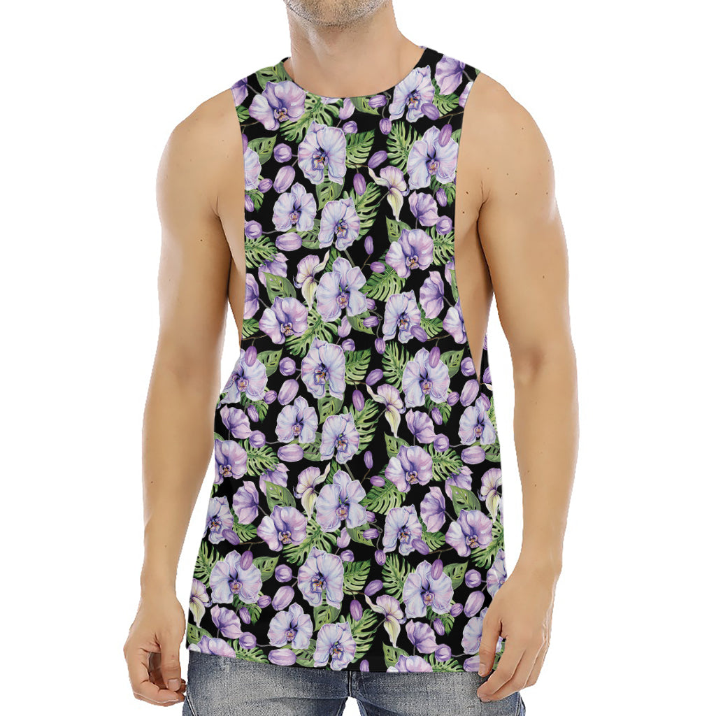 Watercolor Cattleya Pattern Print Men's Muscle Tank Top