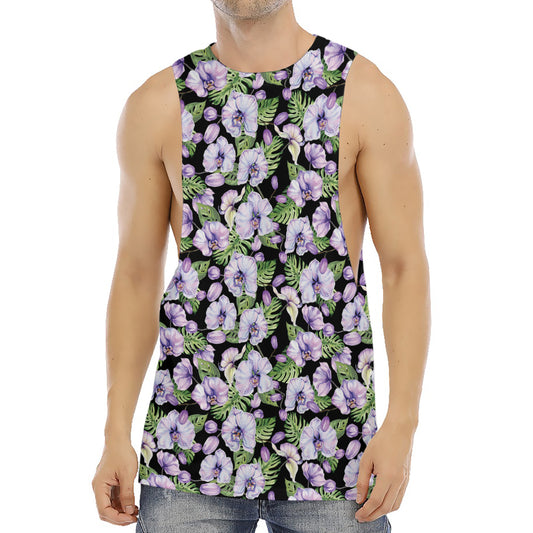 Watercolor Cattleya Pattern Print Men's Muscle Tank Top
