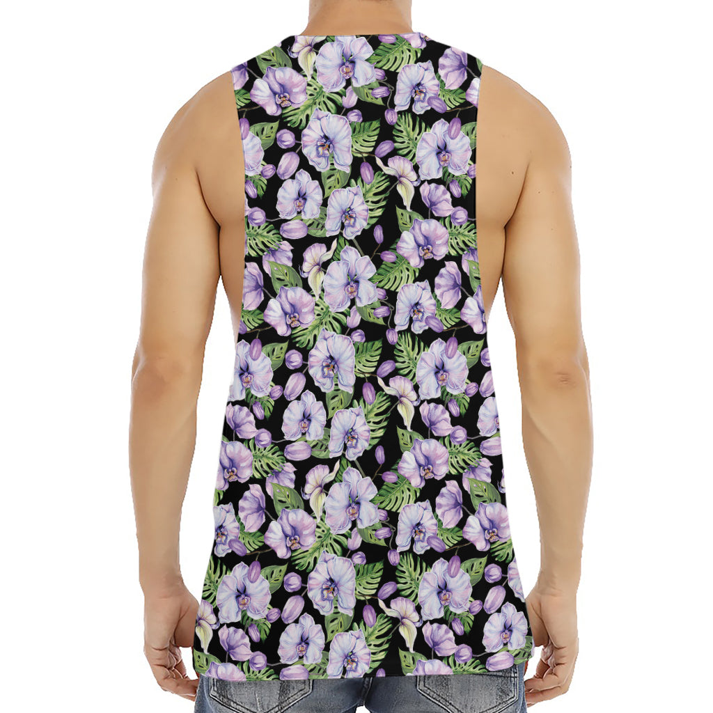 Watercolor Cattleya Pattern Print Men's Muscle Tank Top
