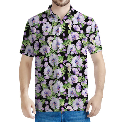Watercolor Cattleya Pattern Print Men's Polo Shirt