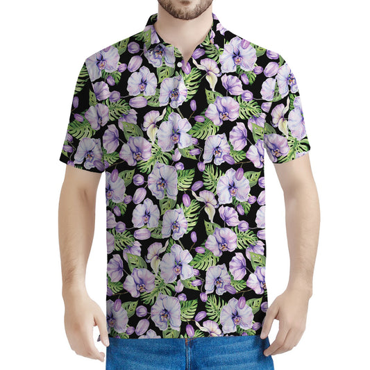 Watercolor Cattleya Pattern Print Men's Polo Shirt