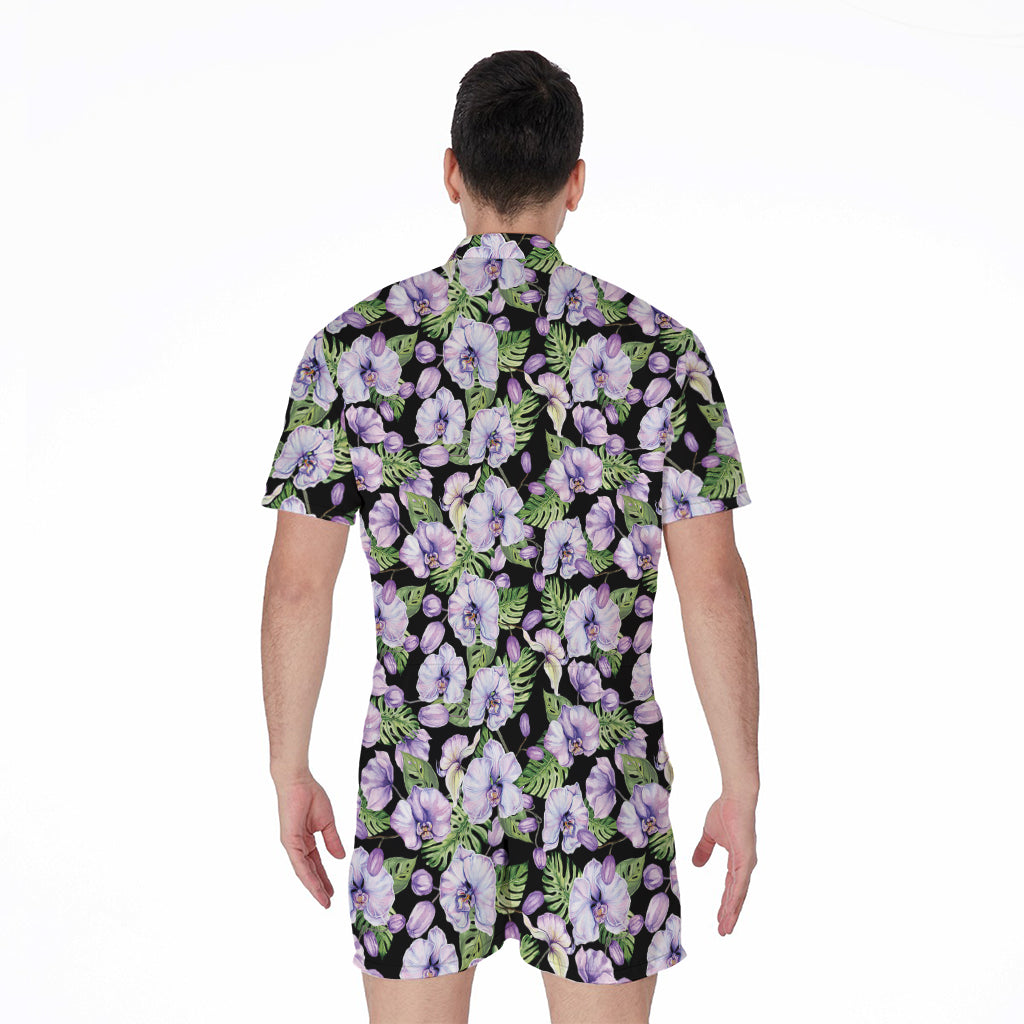 Watercolor Cattleya Pattern Print Men's Rompers