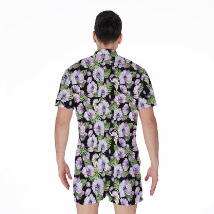 Watercolor Cattleya Pattern Print Men's Rompers