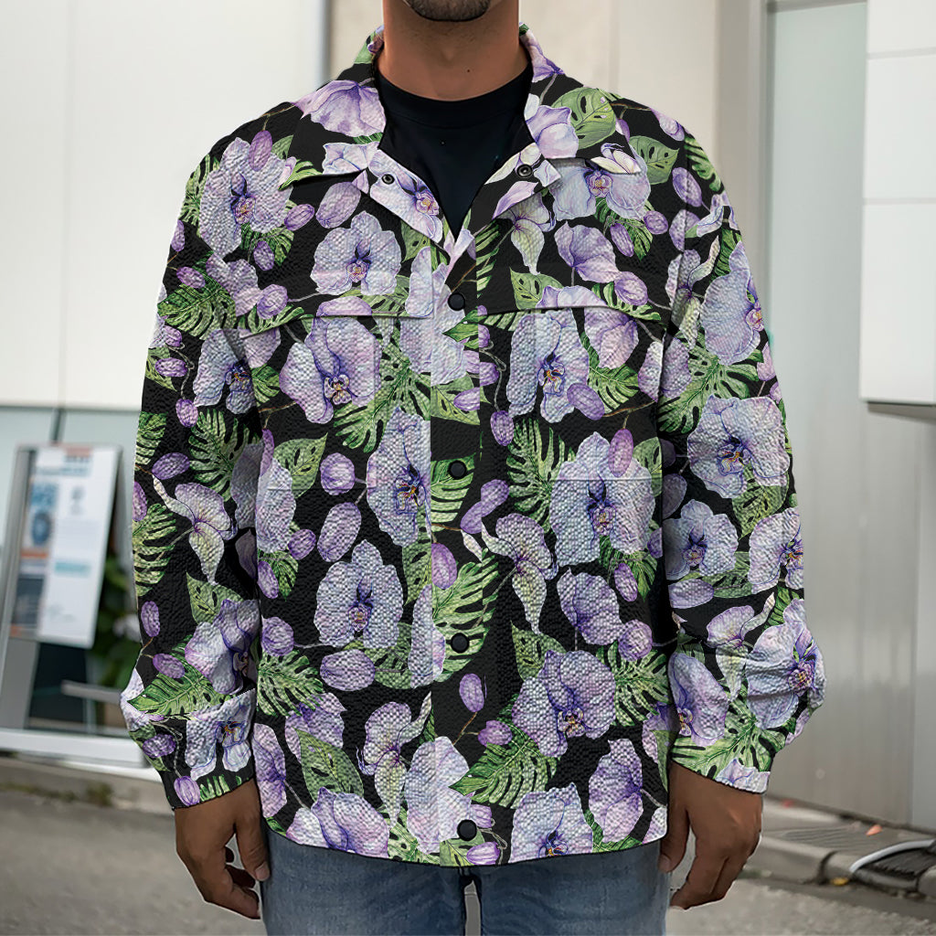 Watercolor Cattleya Pattern Print Men's Shirt Jacket