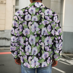 Watercolor Cattleya Pattern Print Men's Shirt Jacket