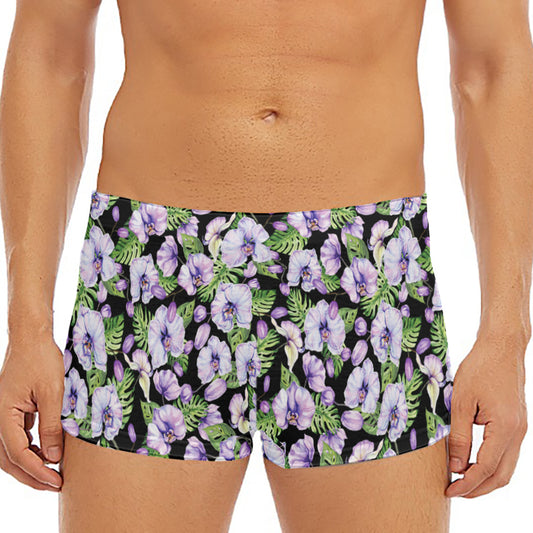 Watercolor Cattleya Pattern Print Men's Short Boxer Briefs