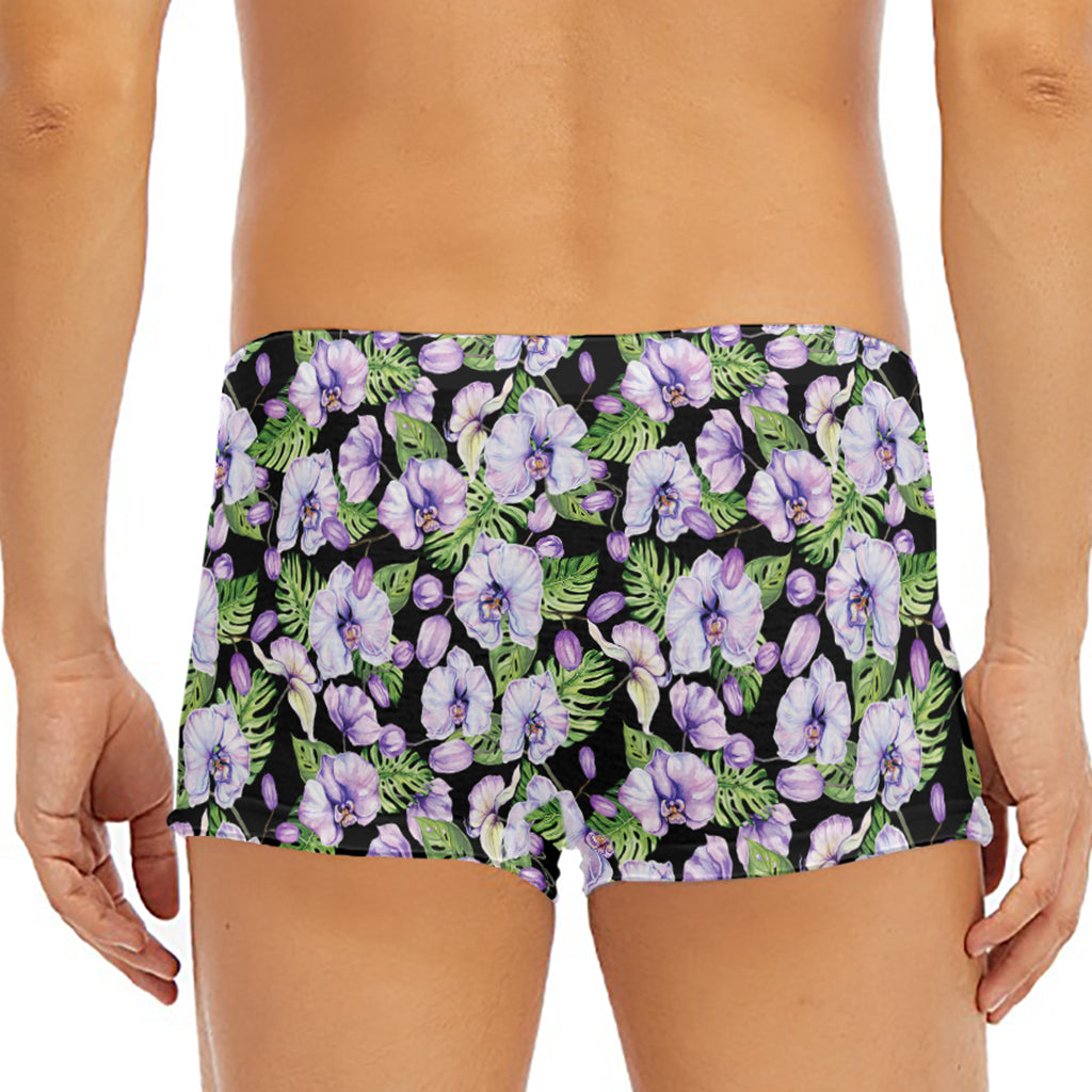 Watercolor Cattleya Pattern Print Men's Short Boxer Briefs
