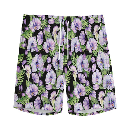 Watercolor Cattleya Pattern Print Men's Sports Shorts