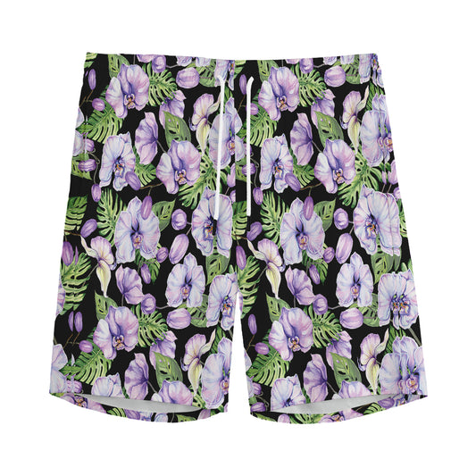 Watercolor Cattleya Pattern Print Men's Sports Shorts
