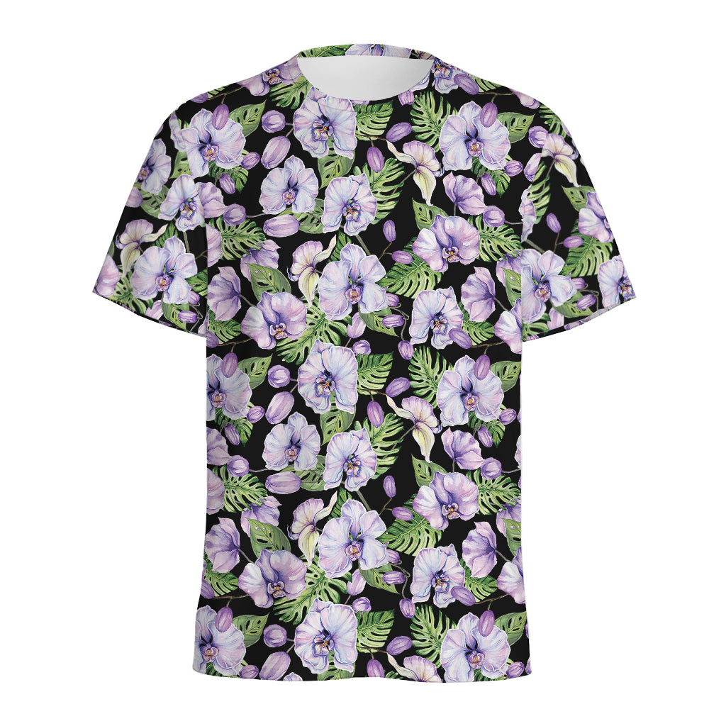 Watercolor Cattleya Pattern Print Men's Sports T-Shirt