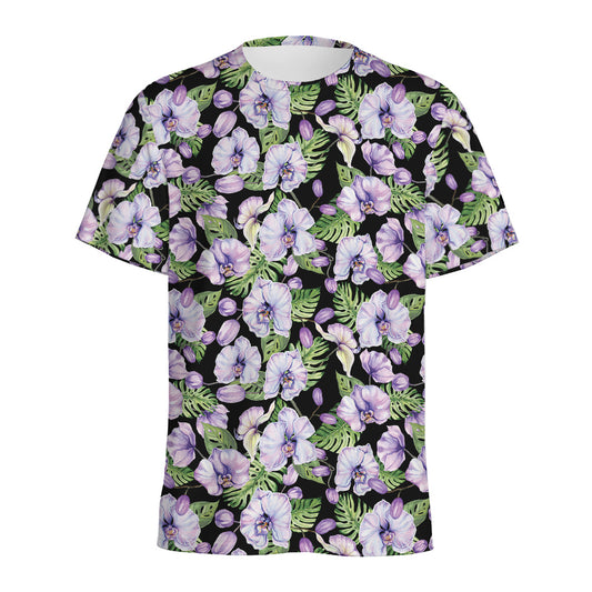 Watercolor Cattleya Pattern Print Men's Sports T-Shirt