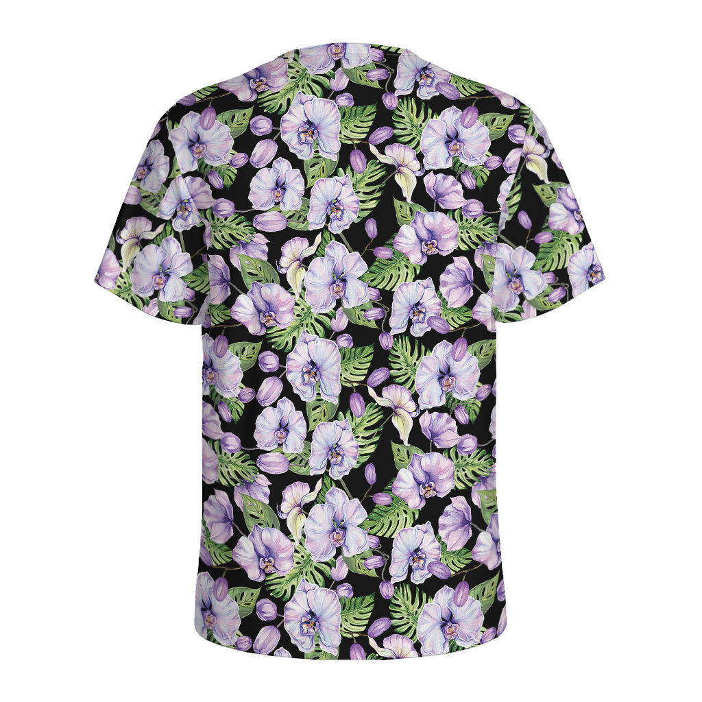 Watercolor Cattleya Pattern Print Men's Sports T-Shirt