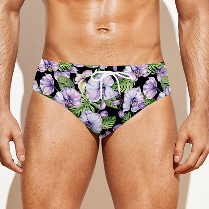 Watercolor Cattleya Pattern Print Men's Swim Briefs