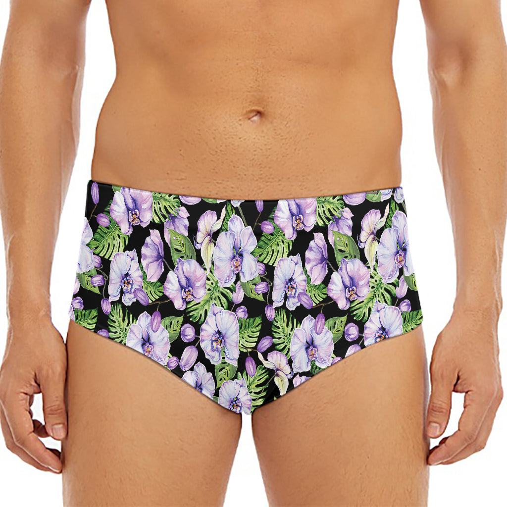Watercolor Cattleya Pattern Print Men's Triangle Swim Briefs