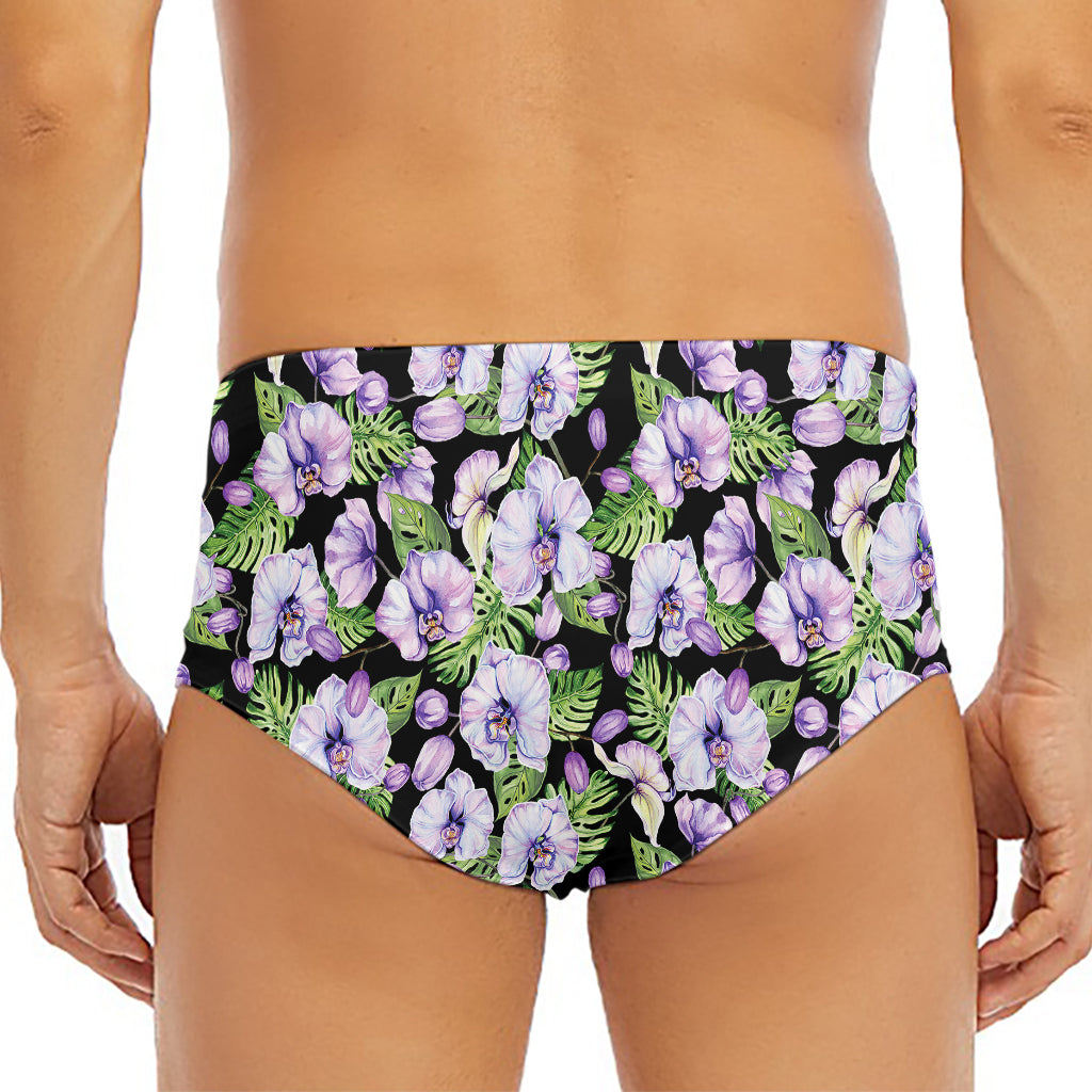 Watercolor Cattleya Pattern Print Men's Triangle Swim Briefs