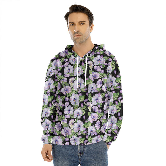 Watercolor Cattleya Pattern Print Men's Velvet Pullover Hoodie
