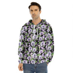 Watercolor Cattleya Pattern Print Men's Velvet Pullover Hoodie