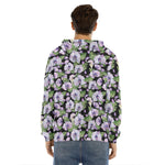Watercolor Cattleya Pattern Print Men's Velvet Pullover Hoodie