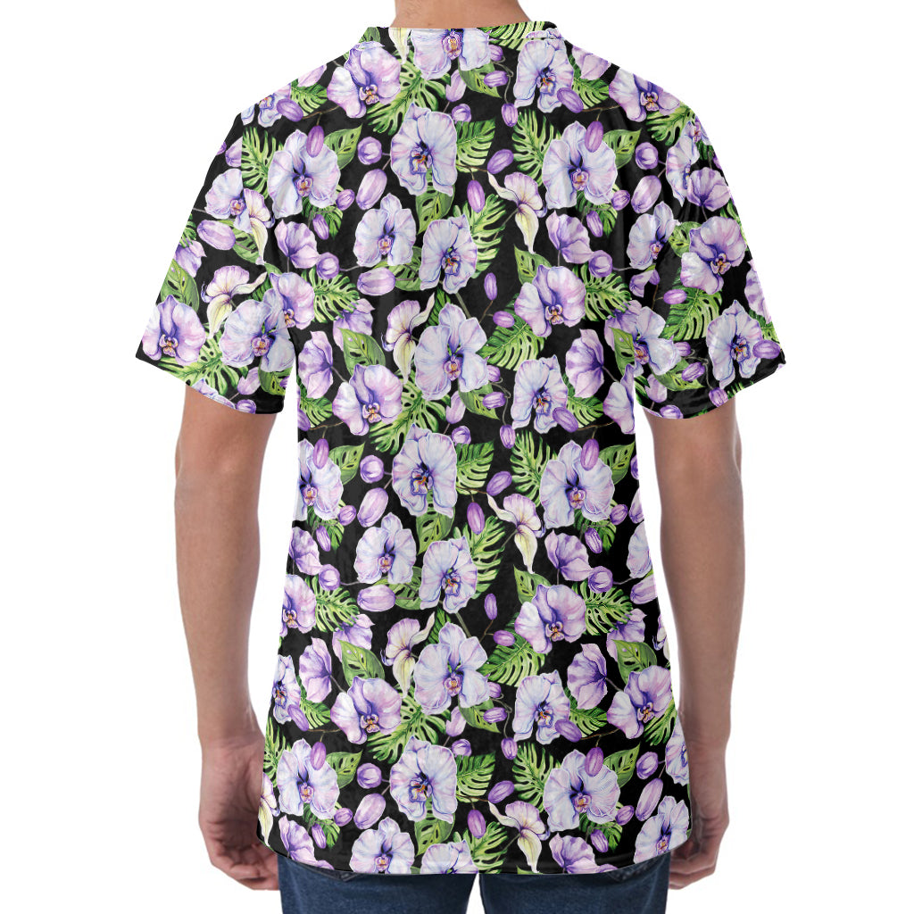 Watercolor Cattleya Pattern Print Men's Velvet T-Shirt