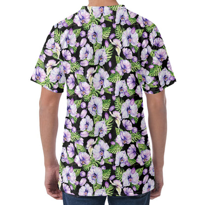 Watercolor Cattleya Pattern Print Men's Velvet T-Shirt
