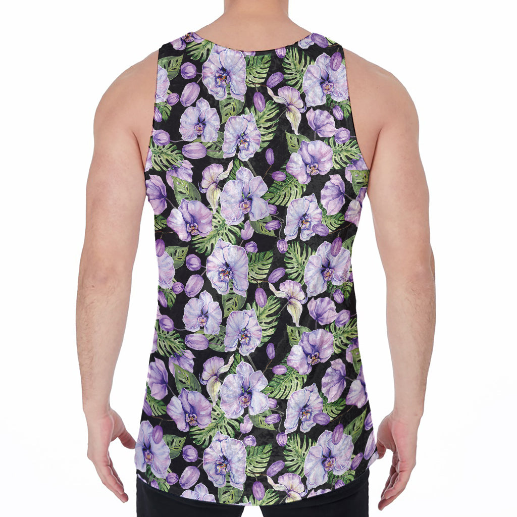 Watercolor Cattleya Pattern Print Men's Velvet Tank Top
