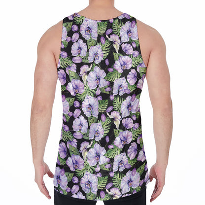 Watercolor Cattleya Pattern Print Men's Velvet Tank Top
