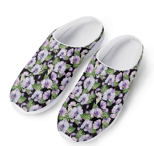 Watercolor Cattleya Pattern Print Mesh Casual Shoes