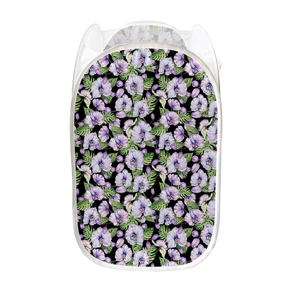 Watercolor Cattleya Pattern Print Mesh Laundry Hamper